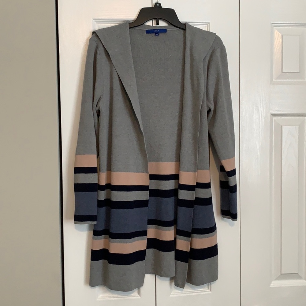 Grey Cardigan with blue and pink color block